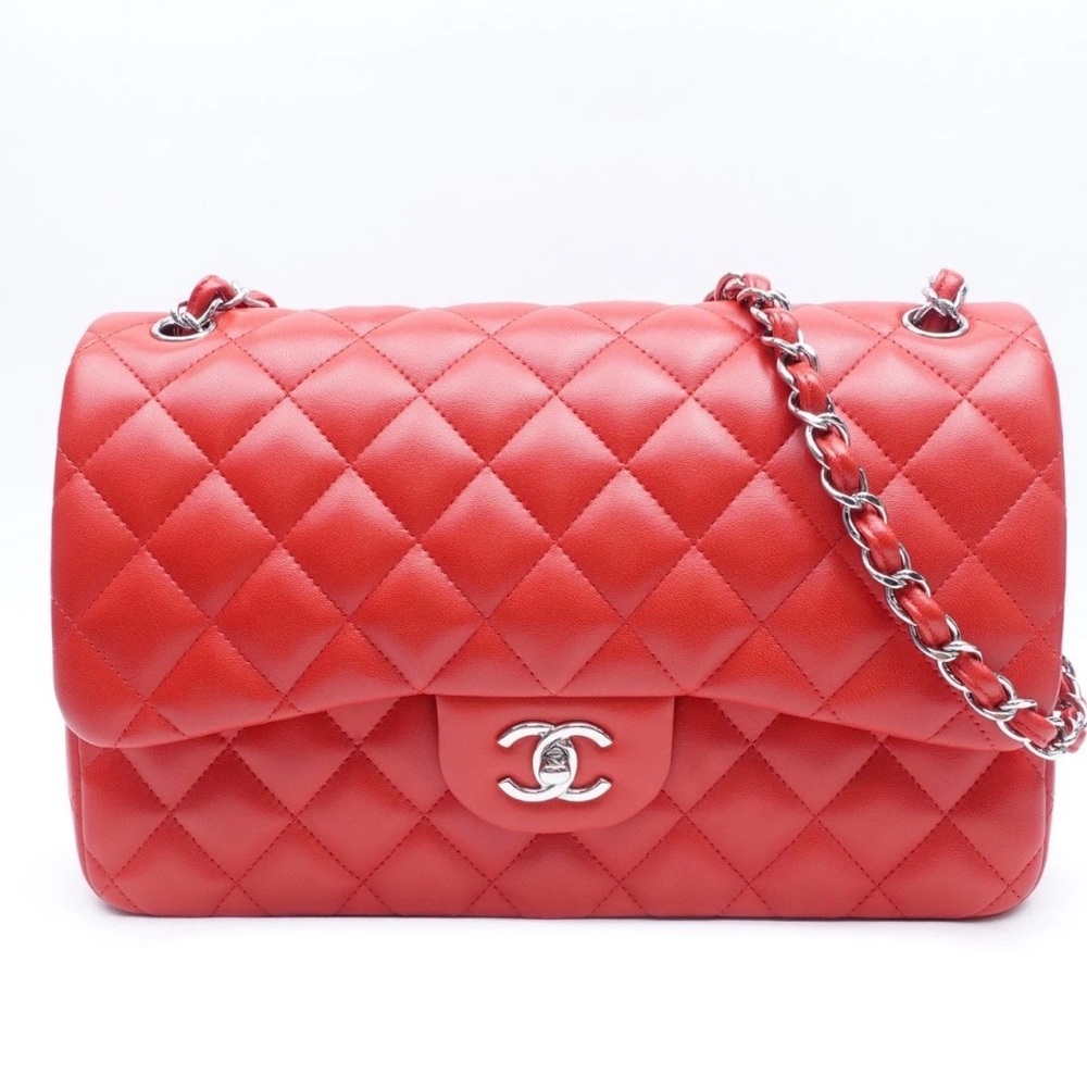 Chanel CF Jumbo Double Flip Red Calfskin Shoulder Bag Karl Lagerfeld (2013-2014)